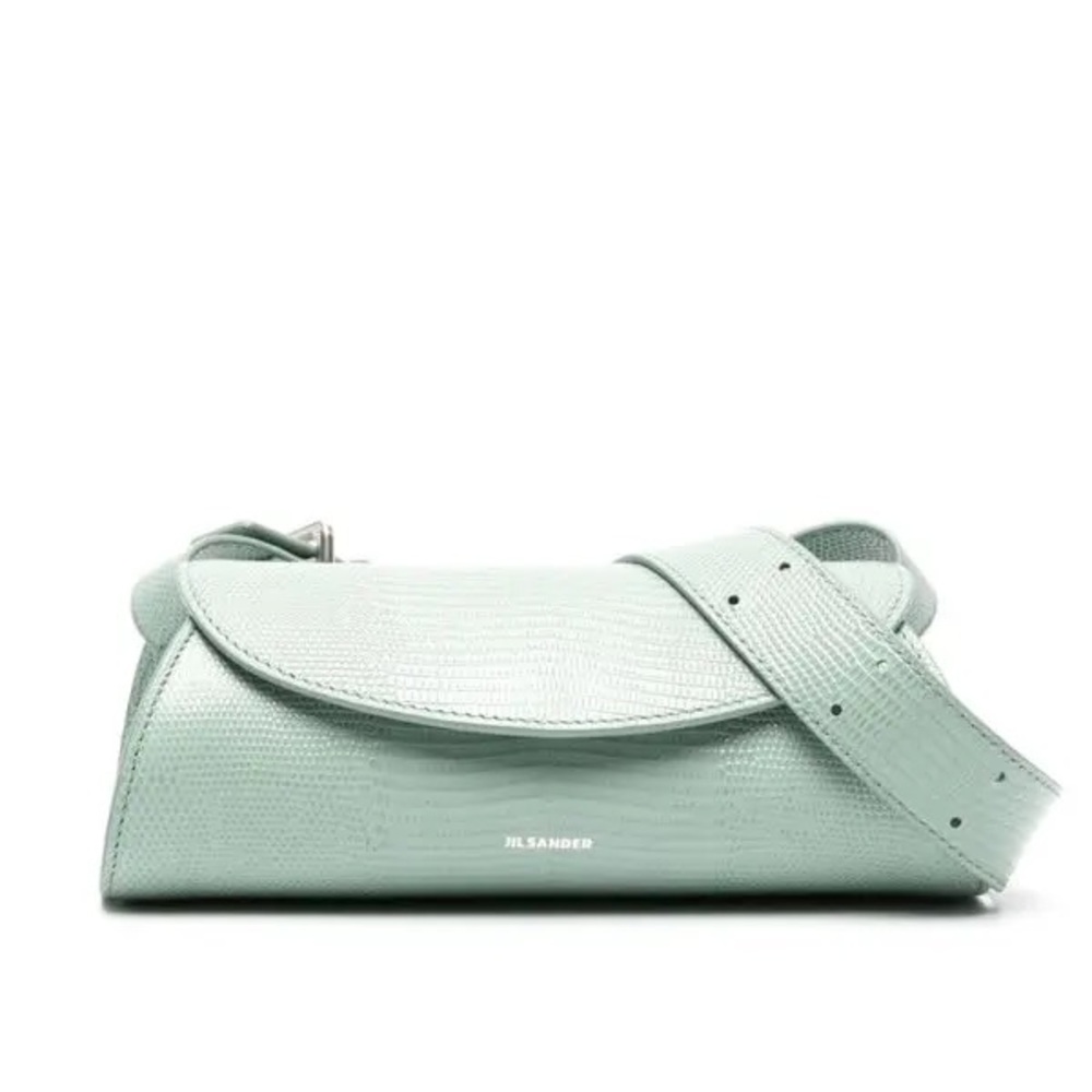 Jil Sander mini cannoli bag in mint green lizard embossed calfskin